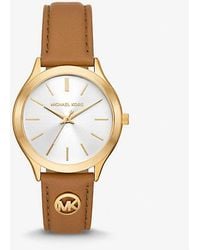 Michael Kors - Slim Runway Gold-tone And Leather Watch - Lyst