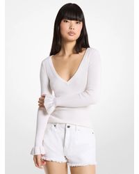 Michael Kors - Mk Ribbed Wool Blend V-Neck Jumper - Lyst