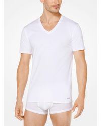 Michael Kors Performance Cotton V-neck Undershirts, 3-pack - White