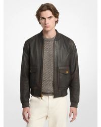 Michael Kors - Mk Pebbled Leather Bomber Jacket - Lyst
