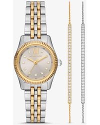 Michael Kors - Coffret-cadeau avec montre Lexington bicolore à pierres pavées et bracelets à glissière - Lyst