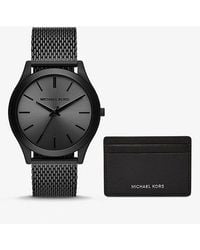 Michael Kors - Runway Black Stainless Steel Mesh Watch & Leather Cardholder Gift Set - Lyst