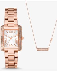 Michael Kors - Set de regalo de collar y reloj Emery mini en tono dorado rosa con incrustaciones - Lyst