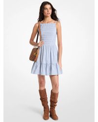 MICHAEL Michael Kors - Mk Striped Stretch Cotton Blend Smocked Dress - Lyst