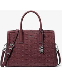 MICHAEL Michael Kors - Laila Medium Logo Embossed Burnished Leather Satchel - Lyst
