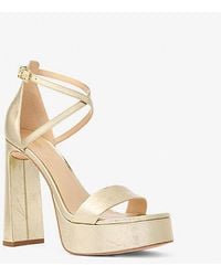 Michael Kors - Cami Crackled Metallic Leather Platform Sandal - Lyst