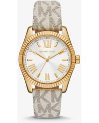 Michael Kors - Lexington Gold-tone Case And Vanilla Signature Pvc Logo Band Watch - Lyst
