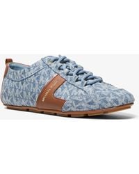 MICHAEL Michael Kors - Keely Signature Logo Print Denim And Leather Trainer - Lyst