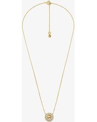 Michael Kors - Mk Fulton Precious Metal-Plated Pavé Logo Charm Necklace - Lyst