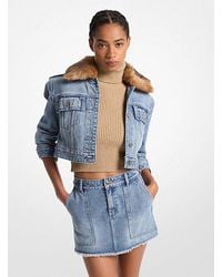 MICHAEL Michael Kors - Faux Fur Trim Denim Cropped Jacket - Lyst