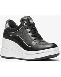 MICHAEL Michael Kors - Mk Emmy Signature Logo And Leather Wedge Trainer - Lyst
