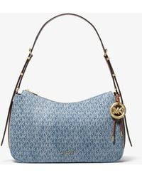 MICHAEL Michael Kors - Mk Nolita Medium Signature Logo Print Denim Convertible Shoulder Bag - Lyst