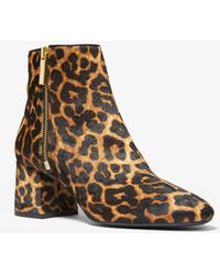 Michael Kors Leather Elsa Leopard Print Calf Hair Ankle Boot in 