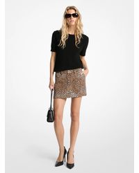 MICHAEL Michael Kors - Mk Cheetah Print Stretch Crepe Mini Skirt - Lyst