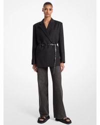 MICHAEL Michael Kors - Mk Striped Wool Blend Belted Double-Breasted Blazer - Lyst