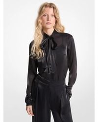 MICHAEL Michael Kors - Mk Crinkled Metallic Georgette Tie-Neck Blouse - Lyst