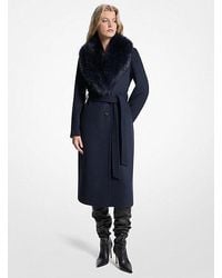 Michael Kors - Faux Fur Trim Wool Blend Coat - Lyst