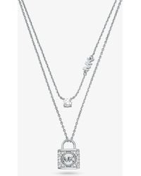 Michael Kors - Double Layered Pave Lock Necklace - Lyst