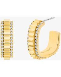 Michael Kors - Small Pavé-Tone Brass Hoop Earrings - Lyst