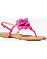 Michael Kors - Mk Jacie Floral Embellished Leather T-Strap Sandal - Lyst