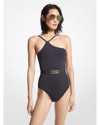 Michael Kors - Stretch Nylon Belted One-shoulder Swimsuit - Lyst