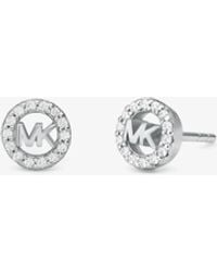 Michael Kors - Mk Fulton Precious-Metal Plated Sterling Pavé Logo Charm Stud Earrings - Lyst
