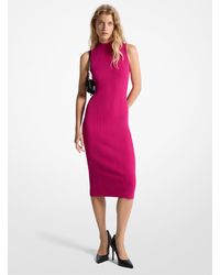 MICHAEL Michael Kors - Mk Ribbed Mock Neck Midi Dress - Lyst