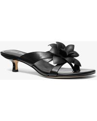 Michael Kors - Mk Jacie Floral Embellished Leather Kitten Heel Sandal - Lyst