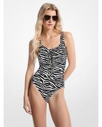 Michael Kors - Zebra Print Lace-Up Swimsuit - Lyst