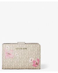 Michael Kors - Jet Set Medium Floral Embellished Signature Logo Bi-Fold Wallet - Lyst