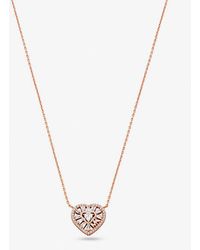 Michael Kors - Precious Metal-plated Sterling Silver Pavé Heart Necklace - Lyst