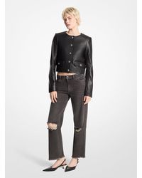 MICHAEL Michael Kors - Studded Cropped Leather Jacket - Lyst