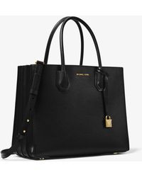 Michael Kors Mercer Large Pebbled Leather Accordion Tote Bag - Black