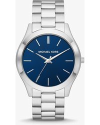 Michael Kors Cartera de piel saffiano y reloj Runway oversize fino plateado - Azul