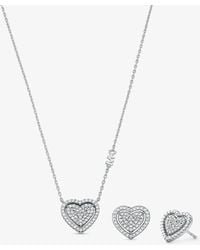 Michael Kors - Precious Metal-Plated Sterling Pavé Heart Necklace And Earrings Gift Set - Lyst