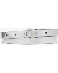 MICHAEL Michael Kors - Mk Metallic Leather Pavé Logo Belt - Lyst
