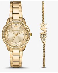 Michael Kors - Mini Tibby Gold-tone Pavé Watch And Bracelet Gift Set - Lyst