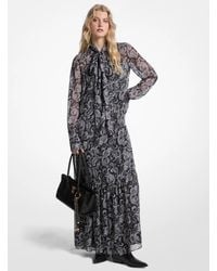 MICHAEL Michael Kors - Mk Metallic Paisley Print Georgette Tie-Neck Dress - Lyst