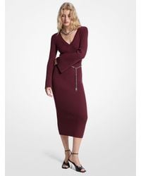 MICHAEL Michael Kors - Mk Robe Mi-Longue En Laine Mélangée Avec Ceinture - Lyst