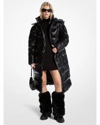 MICHAEL Michael Kors - Mk Faux Fur Trim Nylon Ciré Puffer Coat - Lyst