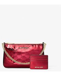 Michael Kors - Jet Set Medium Metallic Logo Debossed Pochette And Card Case Gift Set - Lyst