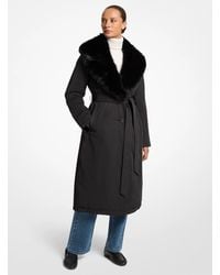 MICHAEL Michael Kors - Mk Faux Fur Trim Belted Coat - Lyst