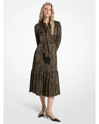 MICHAEL Michael Kors - Mk Paisley Print Satin Tie-Neck Midi Dress - Lyst