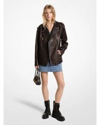 MICHAEL Michael Kors - Mk Oversized Crinkled Leather Moto Jacket - Lyst