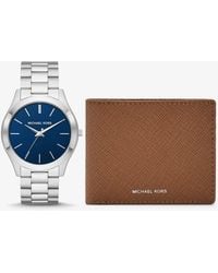 Michael Kors - Mk Oversized Slim Runway-Tone Watch And Saffiano Leather Wallet - Lyst