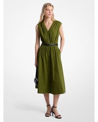 MICHAEL Michael Kors - Stretch Cotton Poplin Belted Midi Dress - Lyst