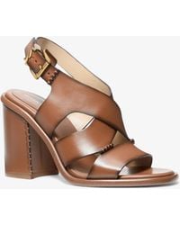 MICHAEL Michael Kors - Mk Raven Burnished Leather Block Heel Sandal - Lyst