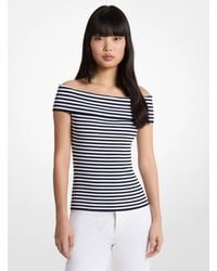 Michael Kors - Striped Stretch Knit Off-The-Shoulder Top - Lyst