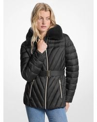 MICHAEL Michael Kors - Faux Fur Trim Packable Nylon Puffer Jacket - Lyst
