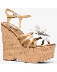 MICHAEL Michael Kors - Mk Jacie Floral Embellished Leather Wedge Sandal - Lyst